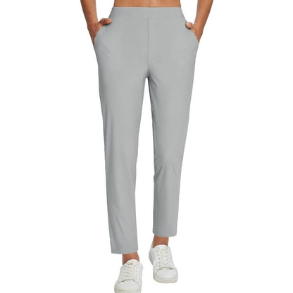 🔥 Stretchbroek met hoge taille voor dames, met stevige zakken met rits, flatterende cropped-pasvorm voor op kantoor, tijdens het sporten en in het dagelijks leven ✨