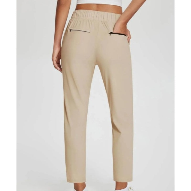 🔥 Stretchbroek met hoge taille voor dames, met stevige zakken met rits, flatterende cropped-pasvorm voor op kantoor, tijdens het sporten en in het dagelijks leven ✨