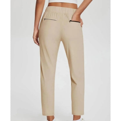 🔥 Stretchbroek met hoge taille voor dames, met stevige zakken met rits, flatterende cropped-pasvorm voor op kantoor, tijdens het sporten en in het dagelijks leven ✨