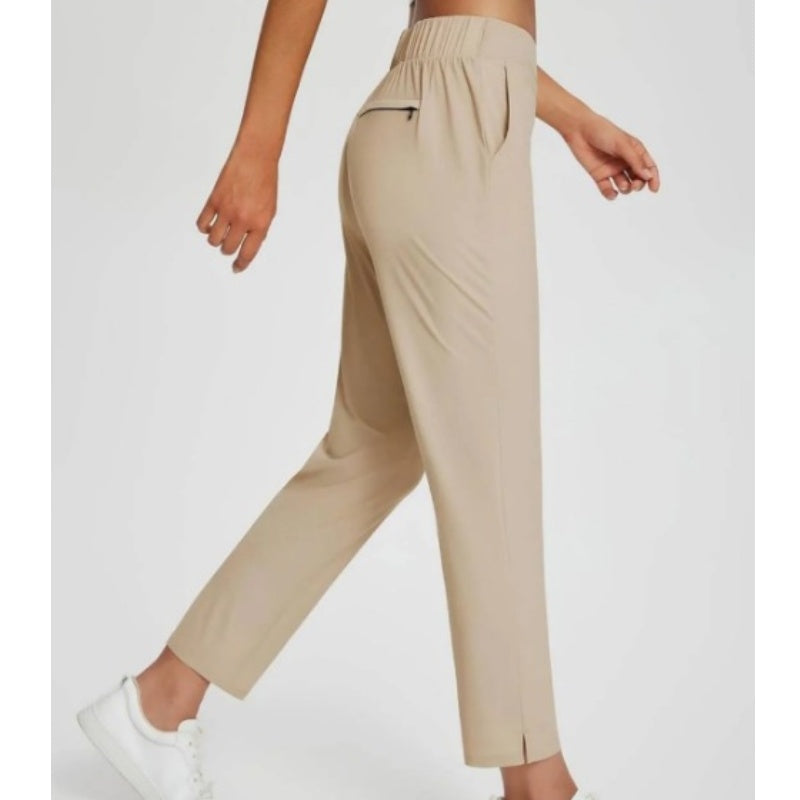 🔥 Stretchbroek met hoge taille voor dames, met stevige zakken met rits, flatterende cropped-pasvorm voor op kantoor, tijdens het sporten en in het dagelijks leven ✨