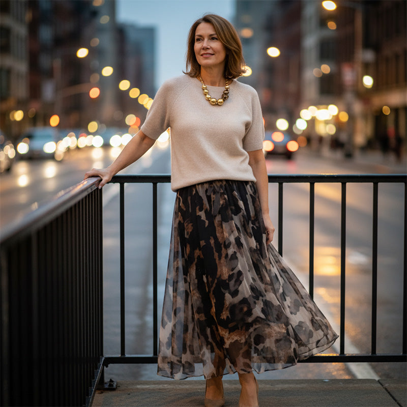 ✨Tweedelige set voor dames, bestaande uit een trui en een soepelvallende rok met luipaardprint