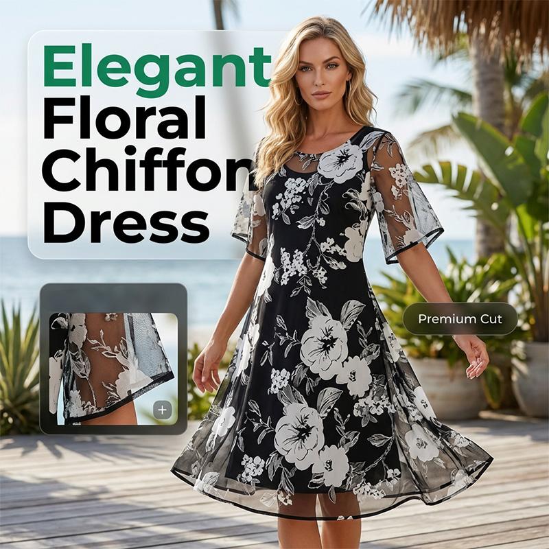 Elegante chiffonjurk voor dames met bloemenpatroon