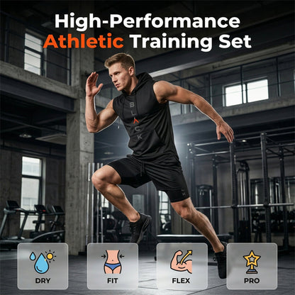 💪 Heren mouwloze hoodie & korte broek set – atletische & casual pasvorm – ademend & sneldrogend 🏋️‍♂️