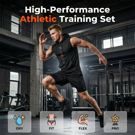 💪 Heren mouwloze hoodie & korte broek set – atletische & casual pasvorm – ademend & sneldrogend 🏋️‍♂️