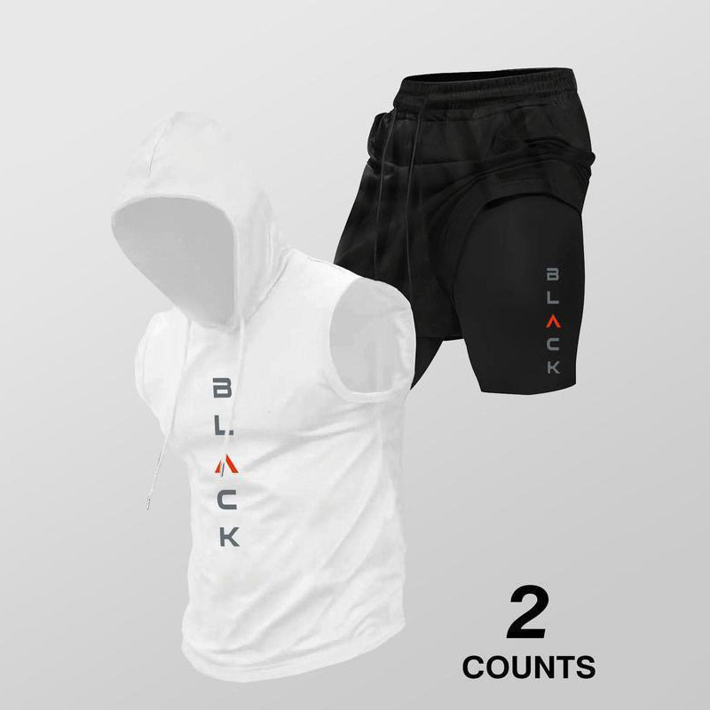 💪 Heren mouwloze hoodie & korte broek set – atletische & casual pasvorm – ademend & sneldrogend 🏋️‍♂️