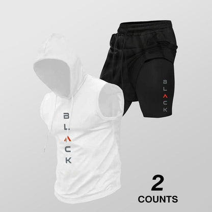 💪 Heren mouwloze hoodie & korte broek set – atletische & casual pasvorm – ademend & sneldrogend 🏋️‍♂️