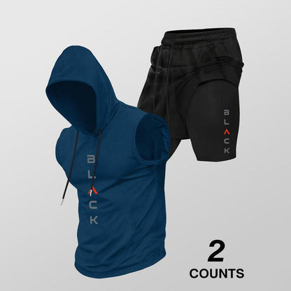 💪 Heren mouwloze hoodie & korte broek set – atletische & casual pasvorm – ademend & sneldrogend 🏋️‍♂️