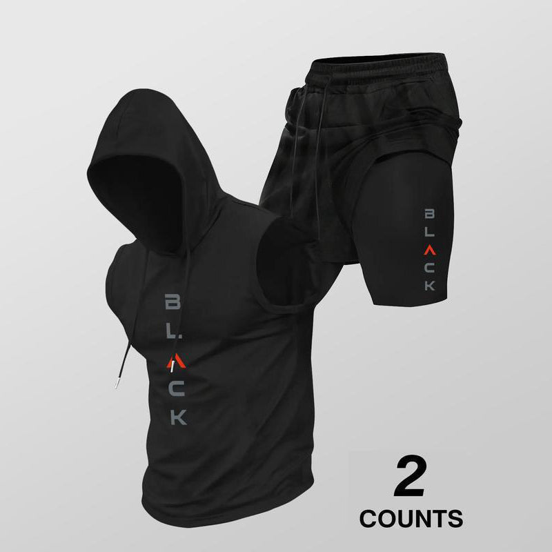 💪 Heren mouwloze hoodie & korte broek set – atletische & casual pasvorm – ademend & sneldrogend 🏋️‍♂️