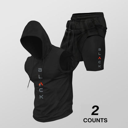 💪 Heren mouwloze hoodie & korte broek set – atletische & casual pasvorm – ademend & sneldrogend 🏋️‍♂️