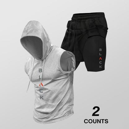💪 Heren mouwloze hoodie & korte broek set – atletische & casual pasvorm – ademend & sneldrogend 🏋️‍♂️