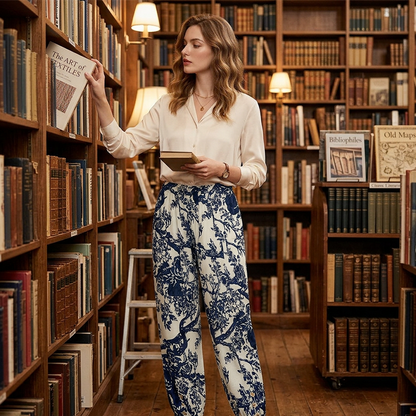 Joggingbroek in vintage-stijl met bloemenprint en hoge taille