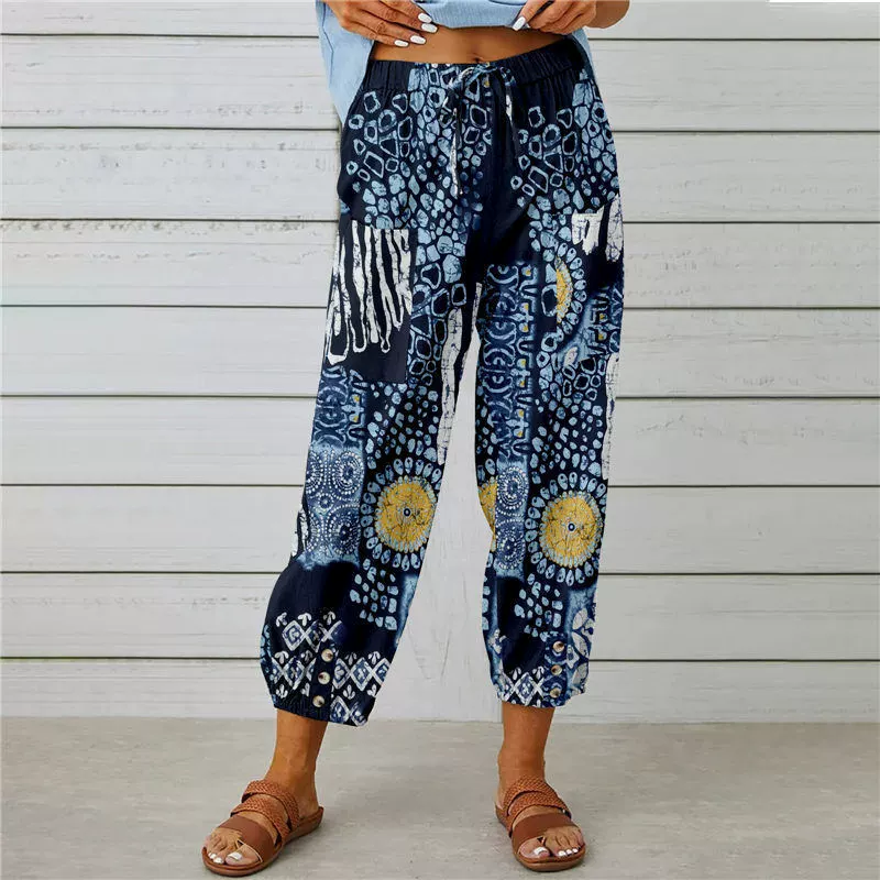 Joggingbroek in vintage-stijl met bloemenprint en hoge taille