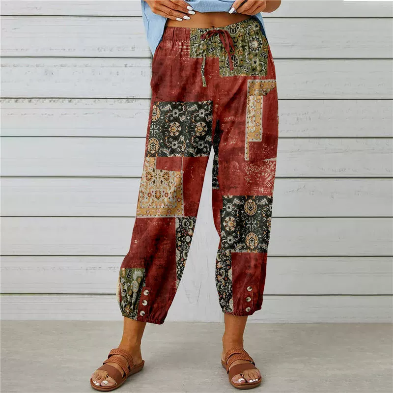 Joggingbroek in vintage-stijl met bloemenprint en hoge taille