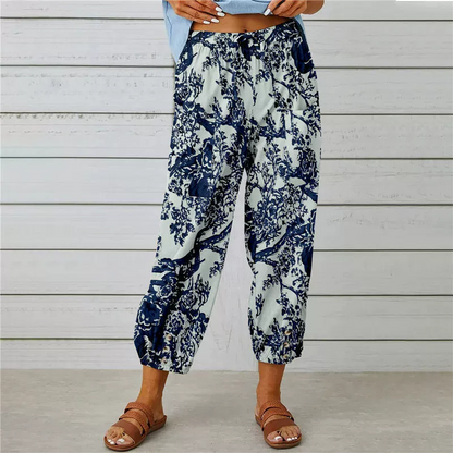 Joggingbroek in vintage-stijl met bloemenprint en hoge taille