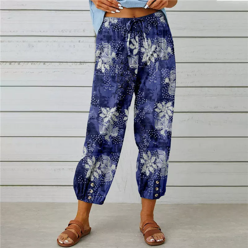 Joggingbroek in vintage-stijl met bloemenprint en hoge taille