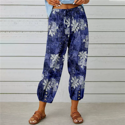Joggingbroek in vintage-stijl met bloemenprint en hoge taille