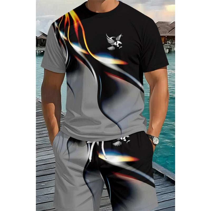 🩳 Set met T-shirt en korte broek met abstracte print voor heren – Licht, ademend en met een relaxte pasvorm – perfect voor de zomer, om te sporten of voor ontspannen dagen – moderne en unieke look 🎨