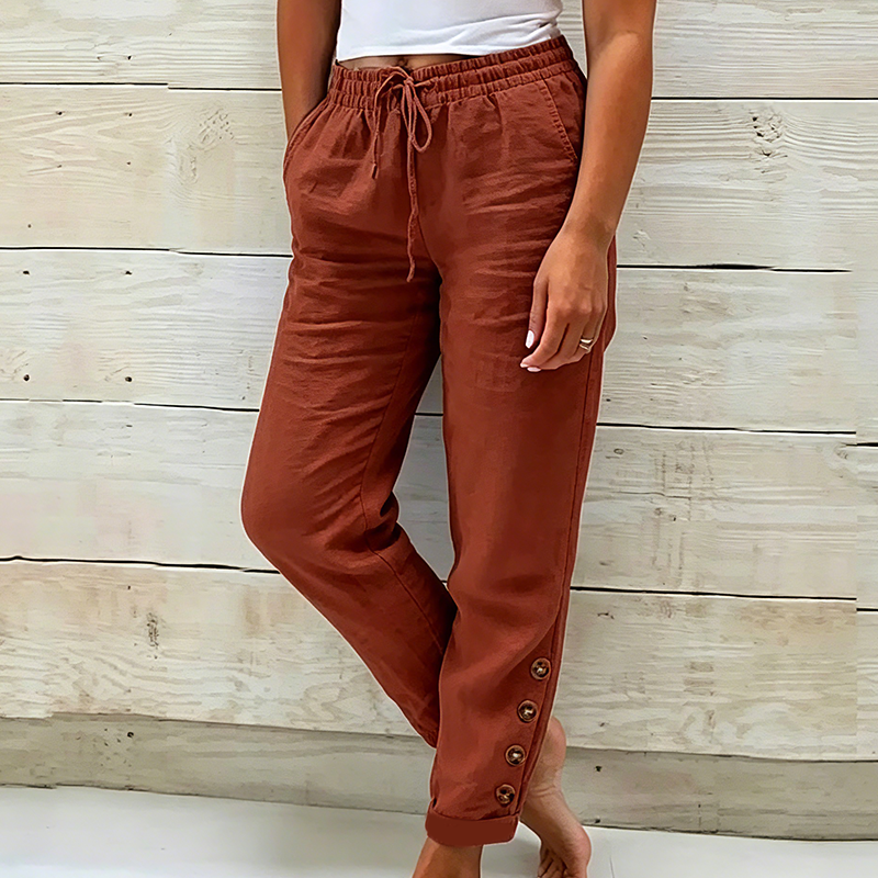 🌺Damesbroek met trekkoord in de taille en knoopsluiting aan de onderkant