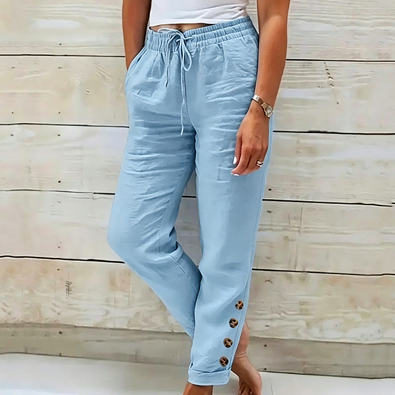 Skylie - Elegante broek met trekkoord in de taille en knoop