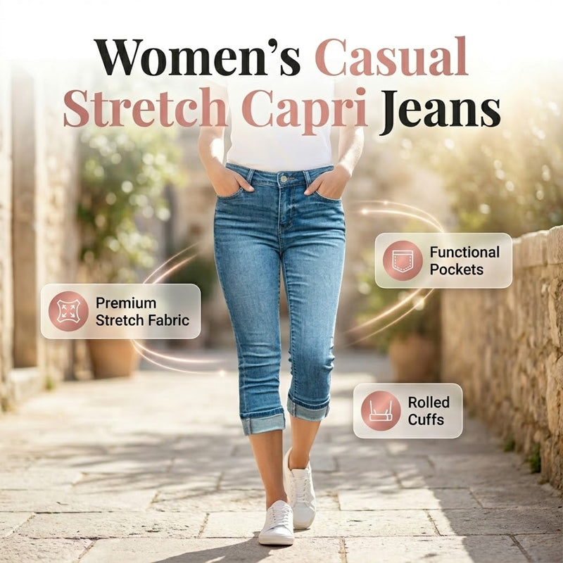 👖🌸 Stretch-caprijeans met hoge taille