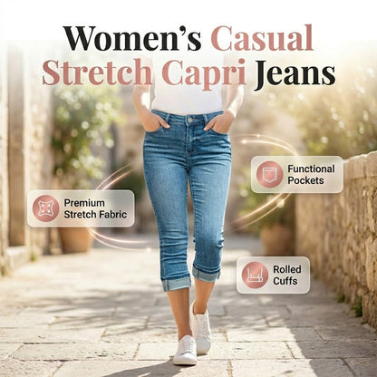 👖🌸 Stretch-caprijeans met hoge taille