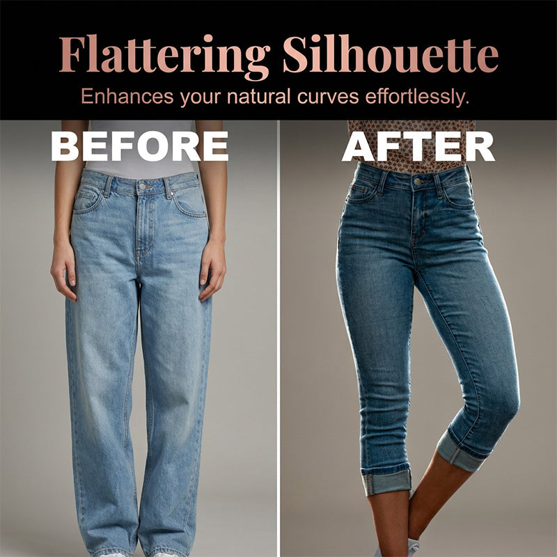 👖🌸 Stretch-caprijeans met hoge taille