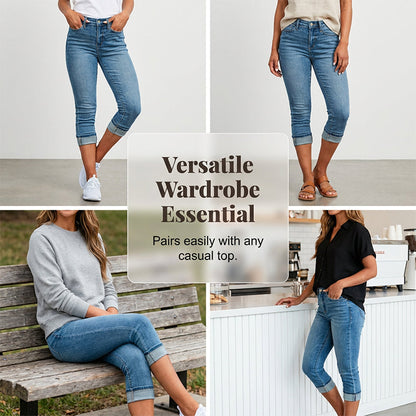 👖🌸 Stretch-caprijeans met hoge taille