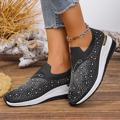 Slip-on sneakers voor dames met strasssteentjes en een vlindermotief