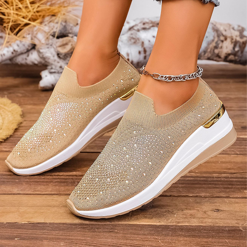 Slip-on sneakers voor dames met strasssteentjes en een vlindermotief