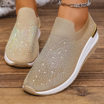 Slip-on sneakers voor dames met strasssteentjes en een vlindermotief