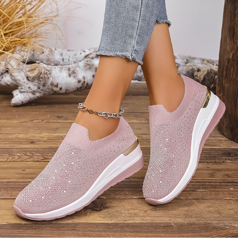 Slip-on sneakers voor dames met strasssteentjes en een vlindermotief