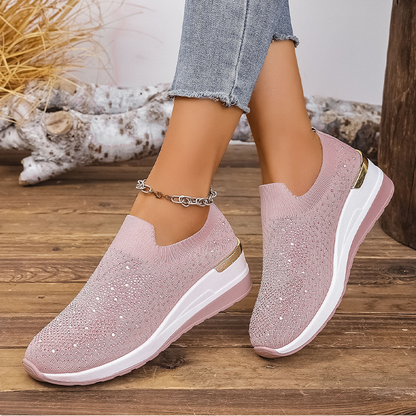 Slip-on sneakers voor dames met strasssteentjes en een vlindermotief