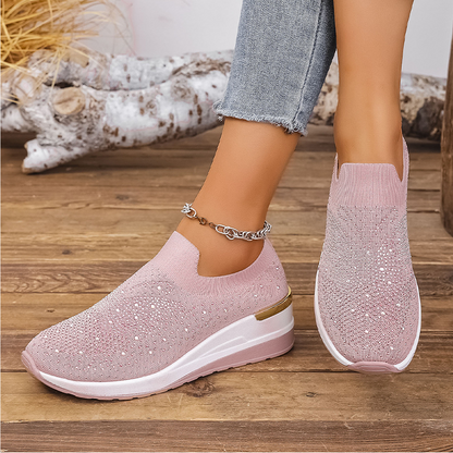 Slip-on sneakers voor dames met strasssteentjes en een vlindermotief