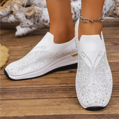 Slip-on sneakers voor dames met strasssteentjes en een vlindermotief