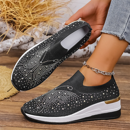 Slip-on sneakers voor dames met strasssteentjes en een vlindermotief
