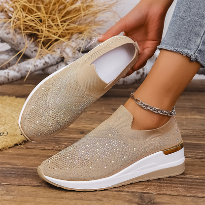 Slip-on sneakers voor dames met strasssteentjes en een vlindermotief