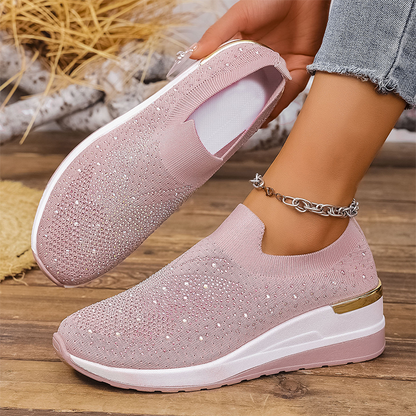Slip-on sneakers voor dames met strasssteentjes en een vlindermotief