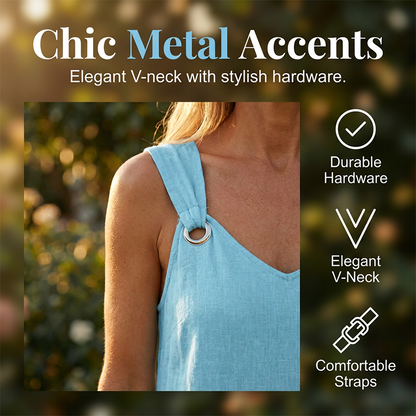 👗✨ Mouwloze jurk met V-hals en metalen ringen