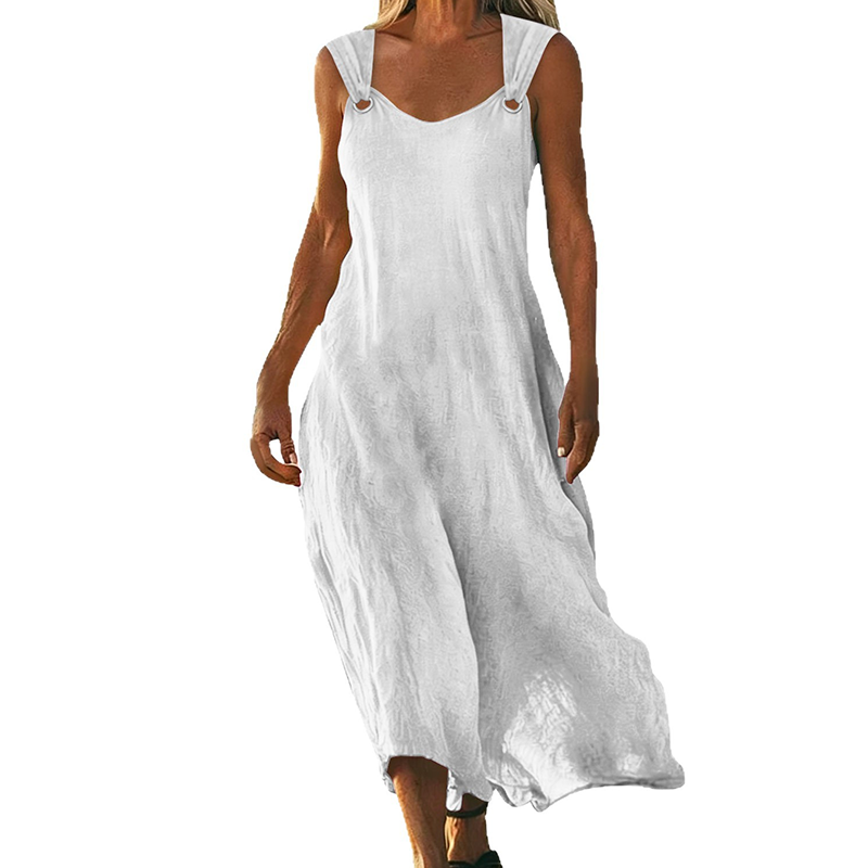 👗✨ Mouwloze jurk met V-hals en metalen ringen