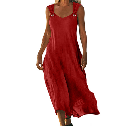 👗✨ Mouwloze jurk met V-hals en metalen ringen