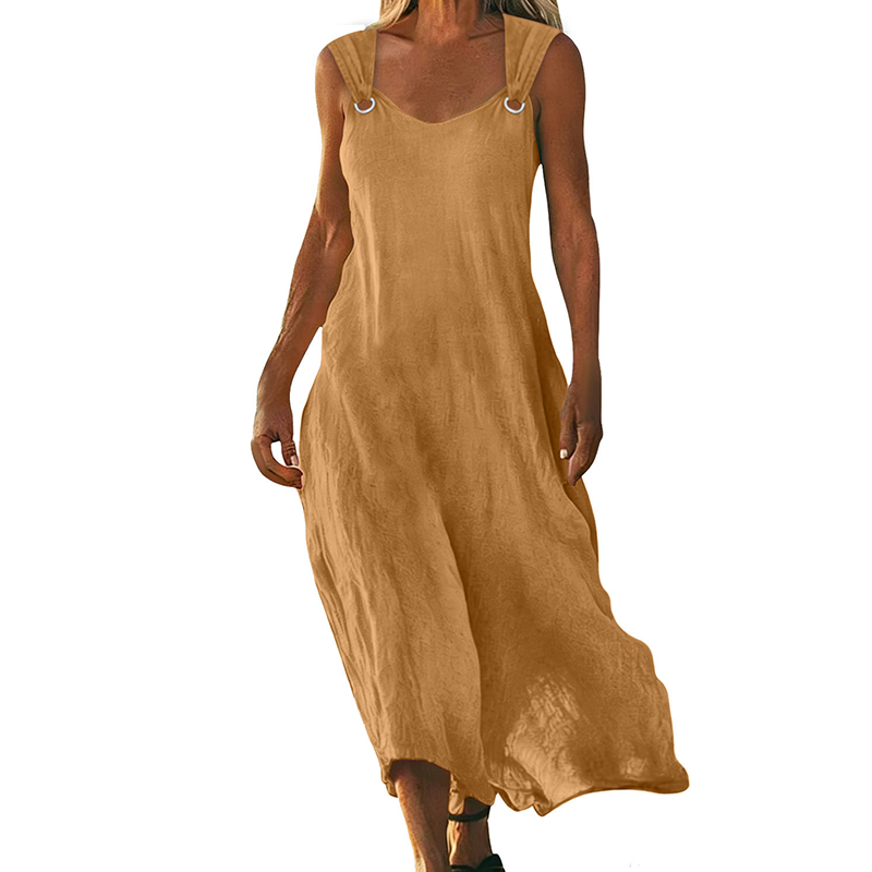 👗✨ Mouwloze jurk met V-hals en metalen ringen