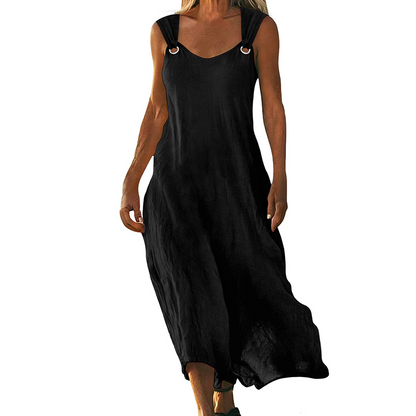 👗✨ Mouwloze jurk met V-hals en metalen ringen