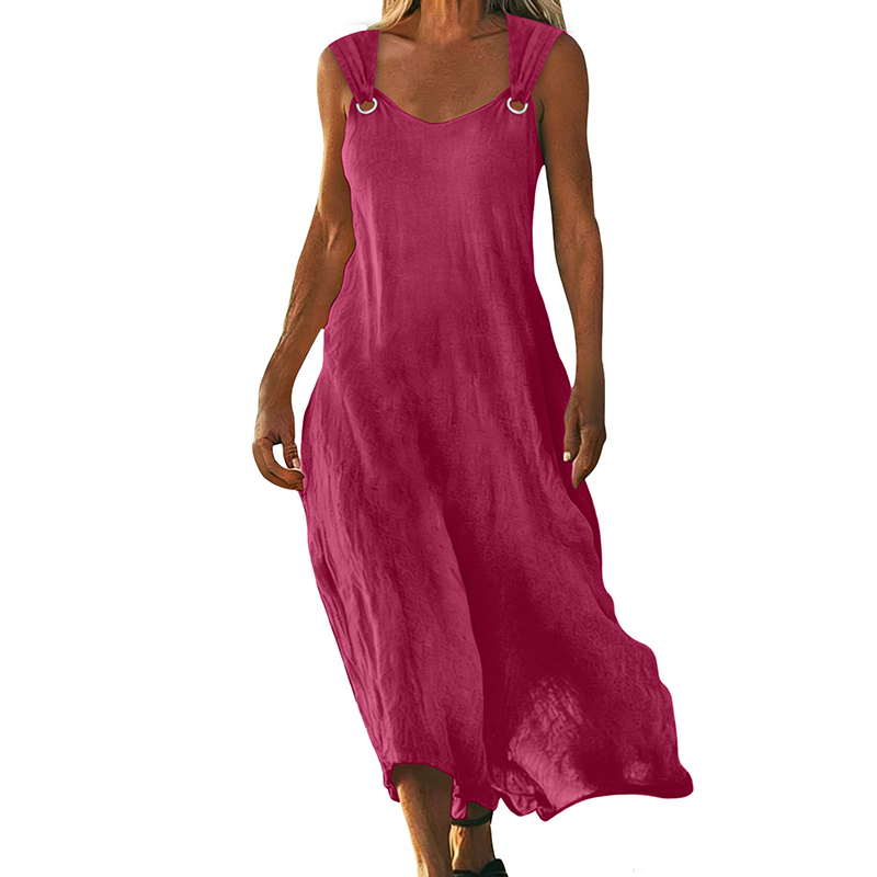 👗✨ Mouwloze jurk met V-hals en metalen ringen