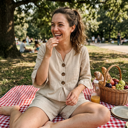 👚👖 Set met V-hals, ruches aan de mouwen en zakken