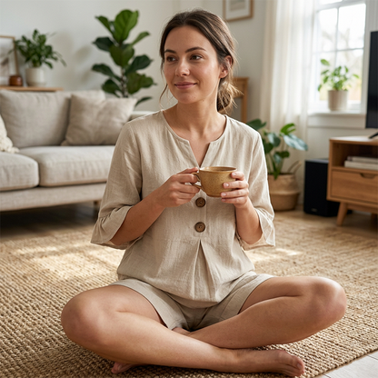 👚👖 Set met V-hals, ruches aan de mouwen en zakken