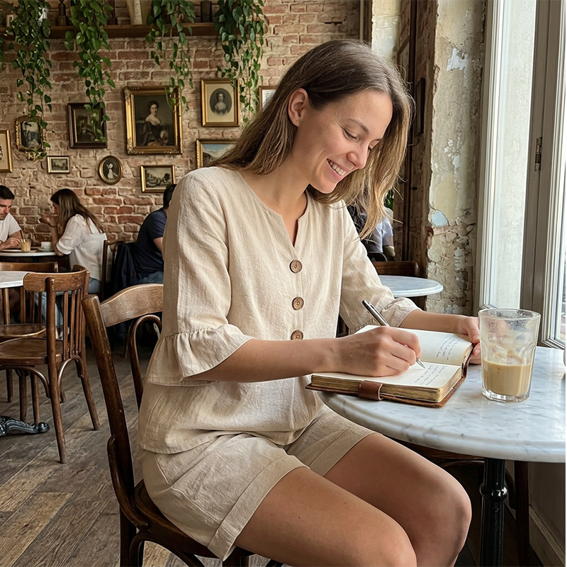 👚👖 Set met V-hals, ruches aan de mouwen en zakken