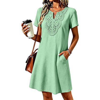 T-shirtjurk met V-hals van kant in bohemienstijl voor dames