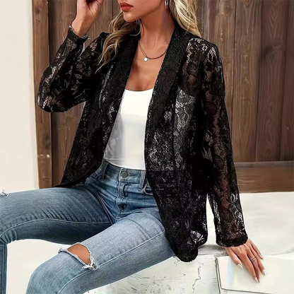 👗Elegante, vrouwelijke blazer van kant met bloemmotieven – Een elegant en luchtig kledingstuk, ideaal voor zowel op kantoor als ’s avonds✨