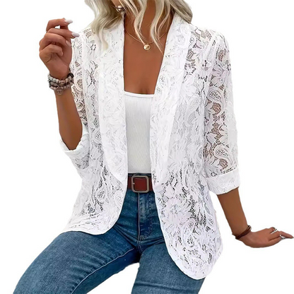 👗Elegante, vrouwelijke blazer van kant met bloemmotieven – Een elegant en luchtig kledingstuk, ideaal voor zowel op kantoor als ’s avonds✨
