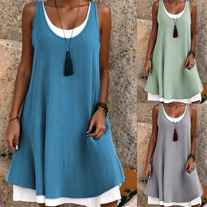 💃Nonchalante, ruimvallende, mouwloze, tweedelige tanktopjurk voor dames